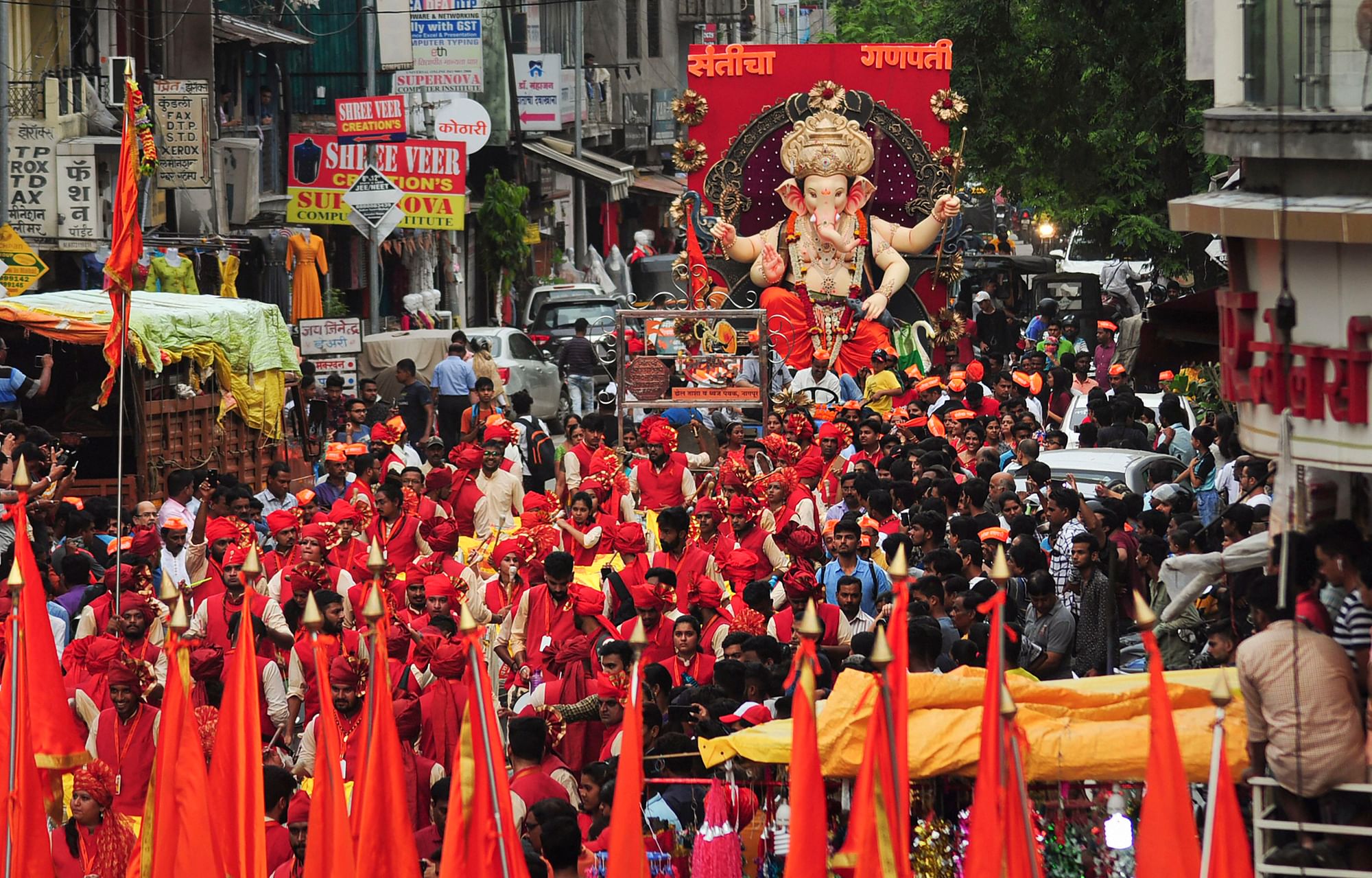 Chants of ‘Ganpati Bappa Morya’ and  offerings of ‘laddoos’ by devotees marked the start of the Ganesh festival.