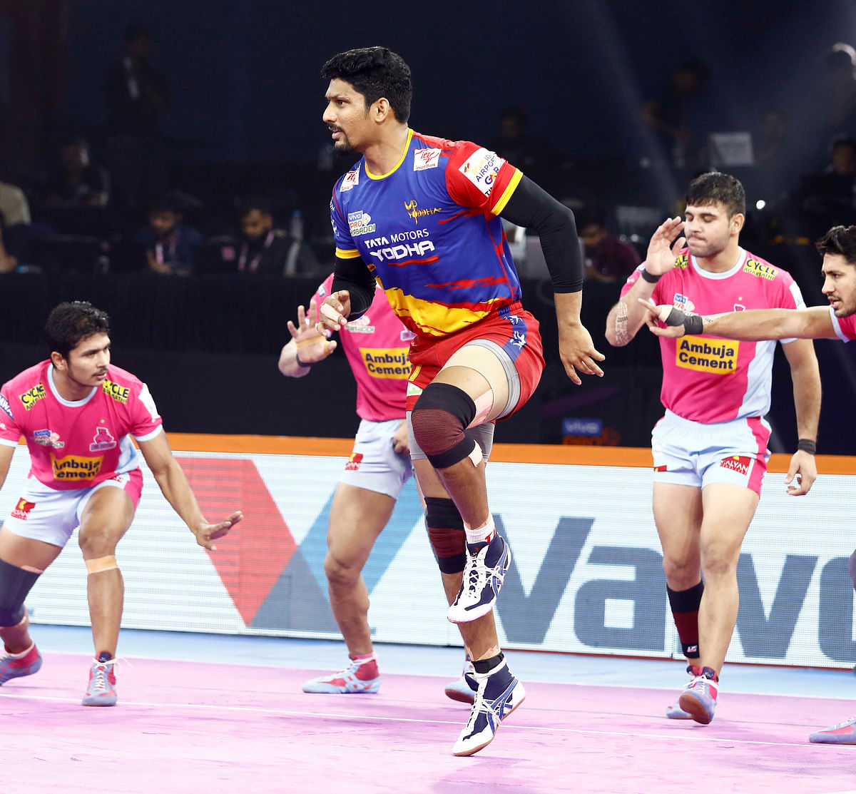 UP Yoddha produced a clinical performance to beat Jaipur Pink Panthers 38-32 in their Pro Kabaddi League match