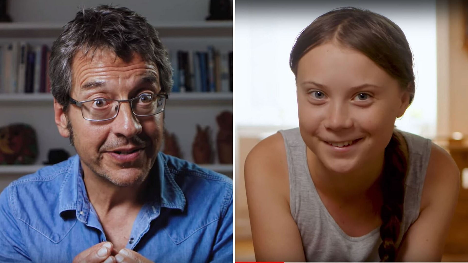 A still from the video - Greta Thunberg (right) and George Monbiot (left) talk about the need for saving nature.