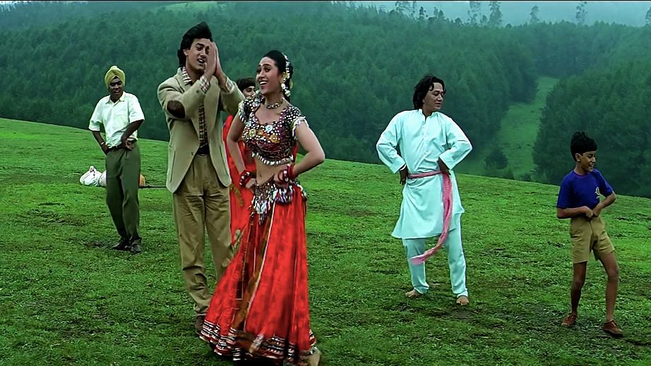 Aamir Khan, Karisma Kapoor and Veeru Krishnan in <i>Raja Hindustani.</i>