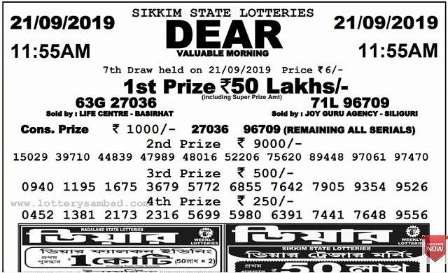 Here Is The Weekly Sikkim Saturday Morning Lottery Dear Valuable Morning. Results will be out at 11:55 AM.