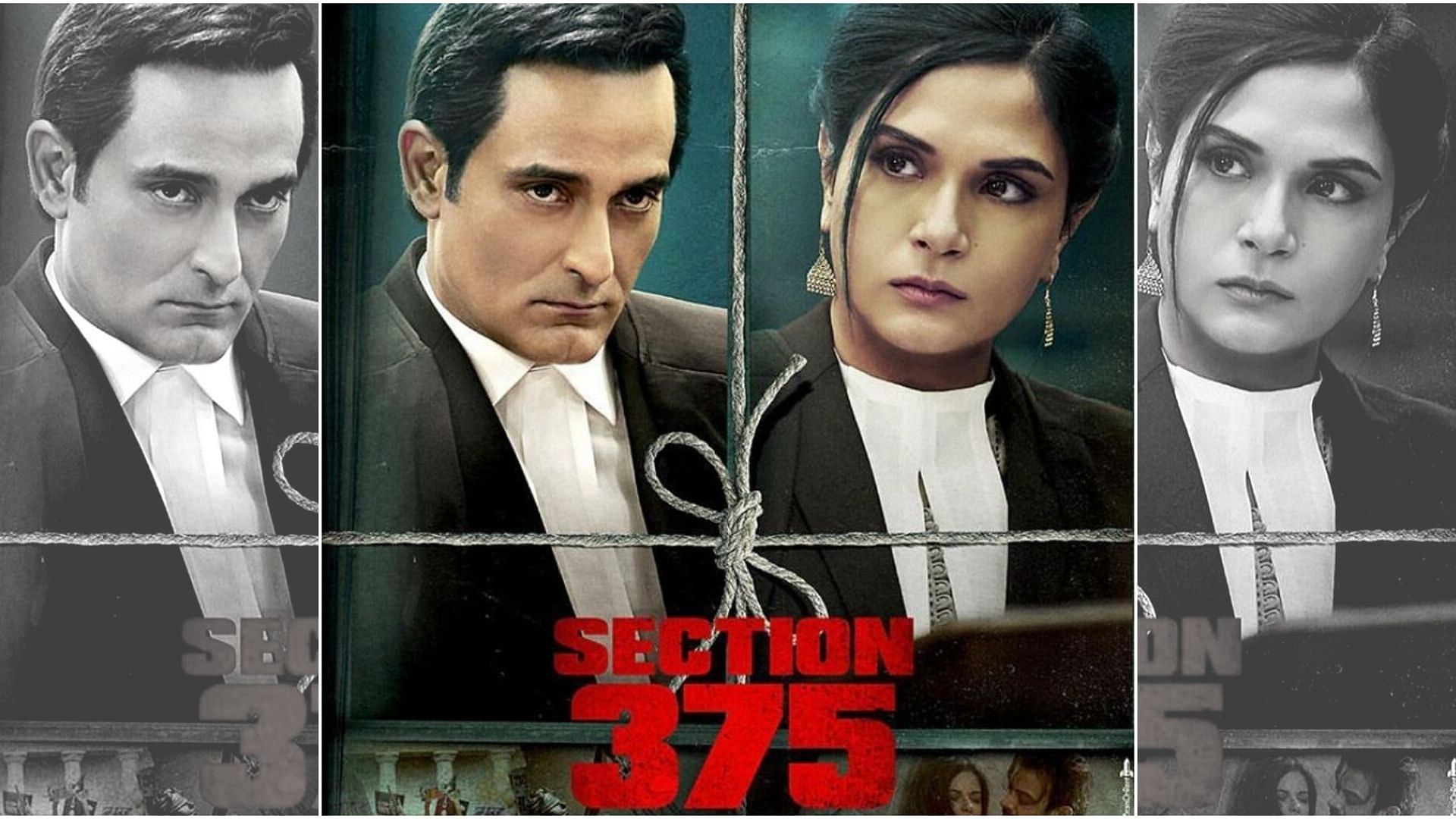 Akshaye Khanna and Richa Chadha on the poster of <i>Section 375.</i>