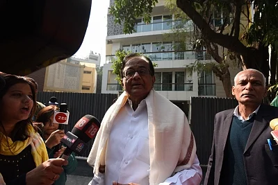 New Delhi: Senior Congress leader P. Chidambaram talks to the press at his Jor Bagh residence in New Delhi on Jan 13, 2018. The Enforcement Directorate on Saturday conducted raids on P. Chidambaram