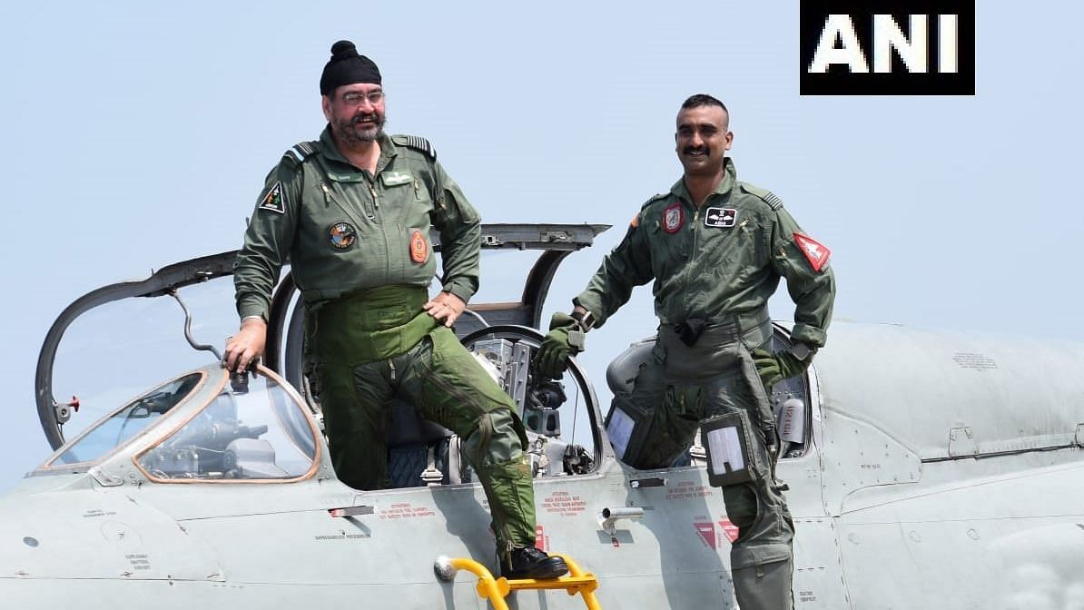 Wing Commander Abhinandan Varthaman (right) with Air Force chief Marshall BS Dhanoa (left).