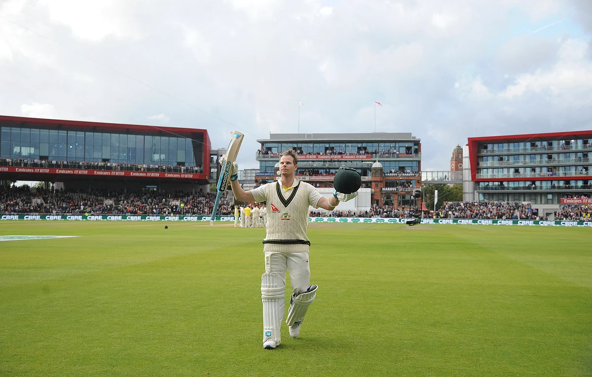 Australia’s Steve Smith returns to the pavilion after being dismissed for 211 during day two of the fourth Ashes Test cricket match between England and Australia at Old Trafford in Manchester, England, Thursday Sept 5, 2019. 