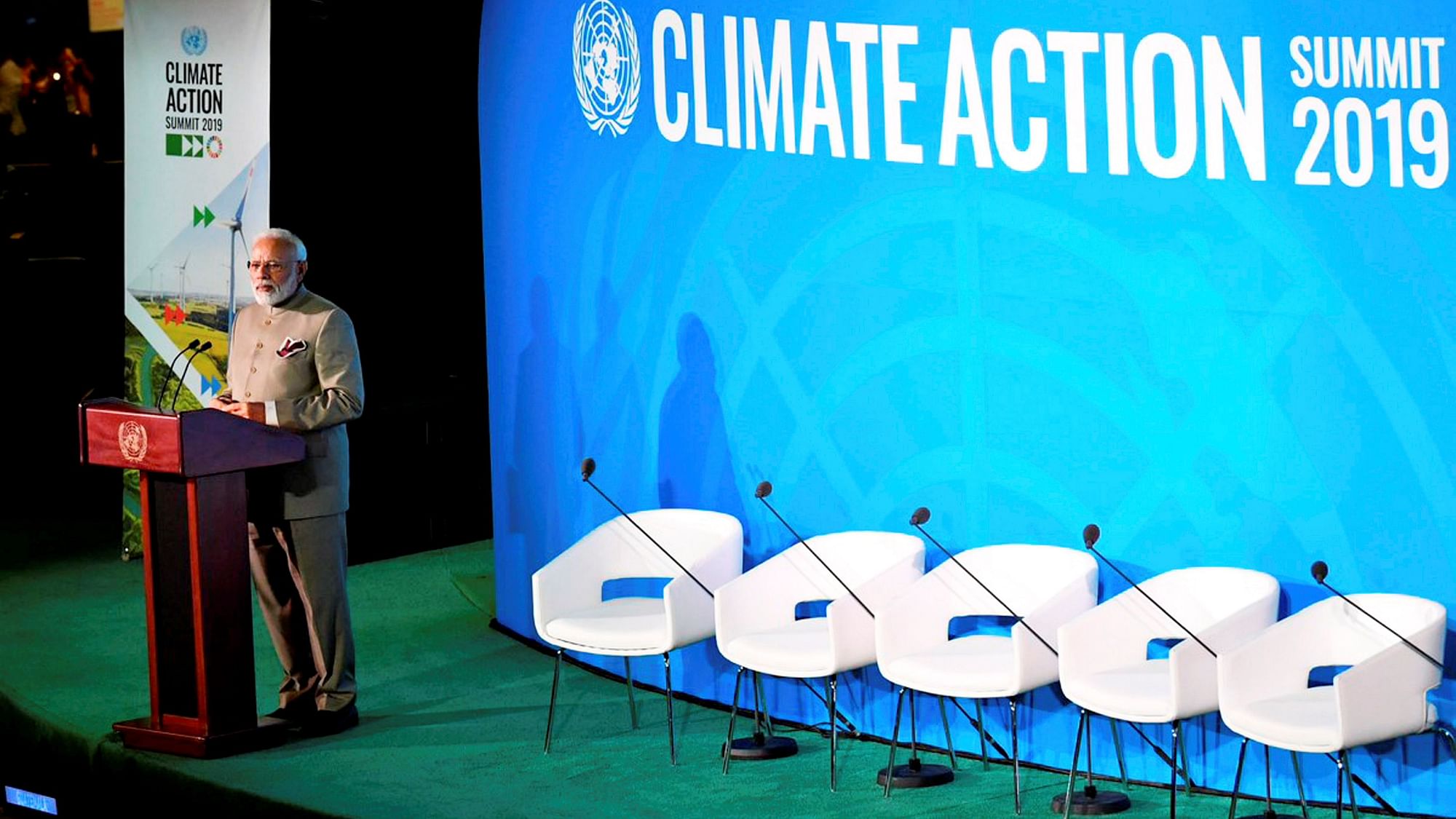 PM Narendra Modi addresses the Climate Action Summit in the UN General Assembly in New York on 23 September. &nbsp;