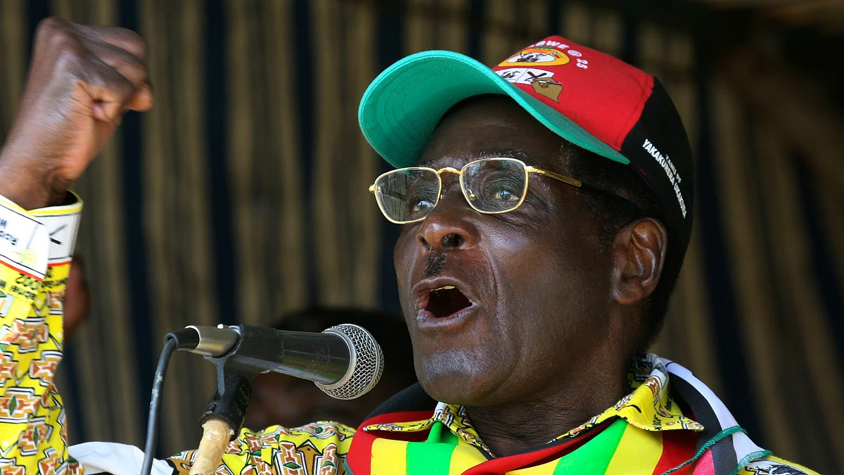 In this photo from 18 March, 2008, Zimbabwe President Robert Mugabe addresses party supporters at a rally in Gweru.