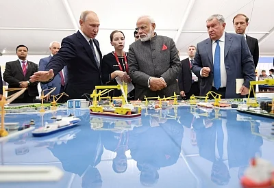 Vladivostok: Prime Minister Narendra Modi and Russian President Vladimir Putin visit the Zvezda ship-building facility which is being expanded and has scope for foreign investment on Sep 4, 2019. The facility, located in Russia