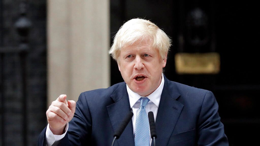 Boris Johnson speaks to the media outside 10 Downing Street in London, Monday, 2 September 2019.&nbsp;