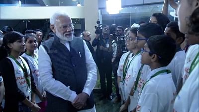 Bengaluru: Prime Minister Narendra Modi interacts with children at ISRO Centre in Bengaluru on Sep 7, 2019. (Photo: IANS/ISRO)
