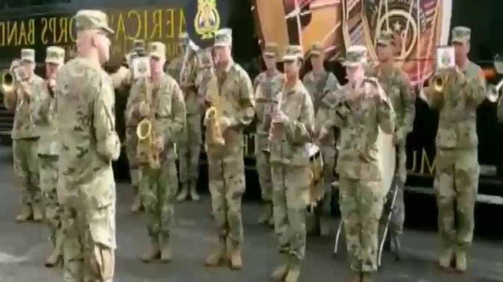 A US Army band played the Indian national anthem, ‘Jana Gana Mana’.