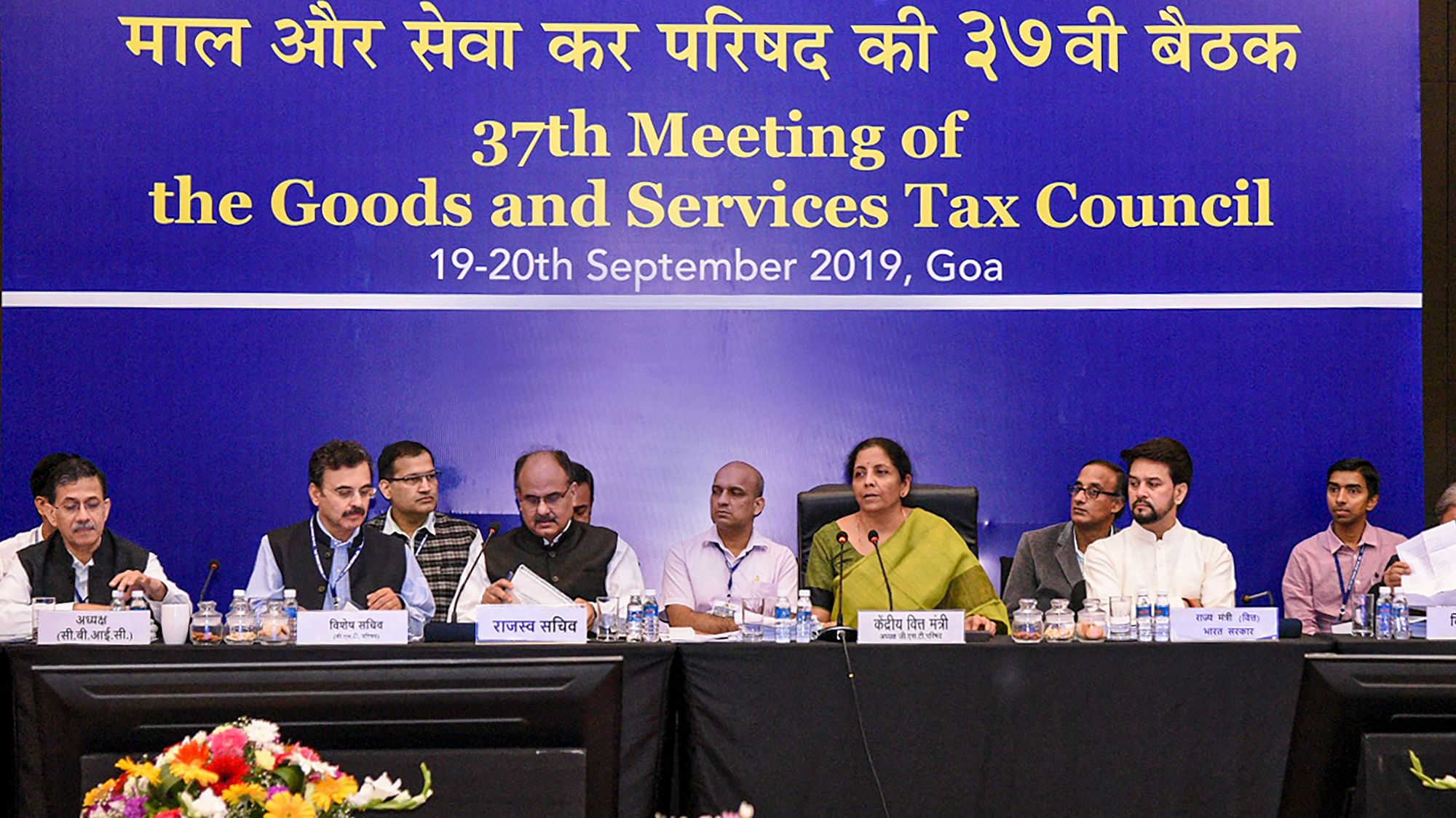 Finance Minister Nirmala Sitharaman during the 37th meeting of the GST Council, in Panaji on 20 September.