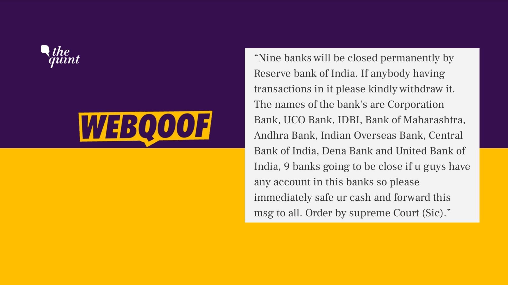 RBI is Planning to Close 9 Banks: The message in circulation about closure of the banks.