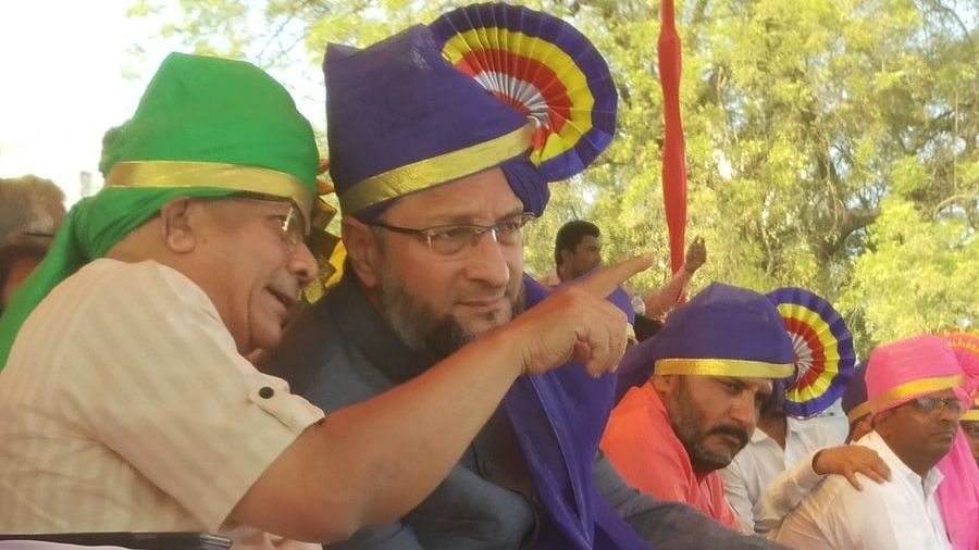 Former allies Prakash Ambedkar (left) and Asaduddin Owaisi (right) at an event in Nanded.