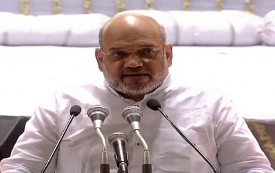 New Delhi: Union Home Minister Amit Shah addresses during a condolence meet organised in the remembrance of Former Finance Minister Arun Jaitley, in New Delhi oon Sep 10, 2019. (Photo: IANS)