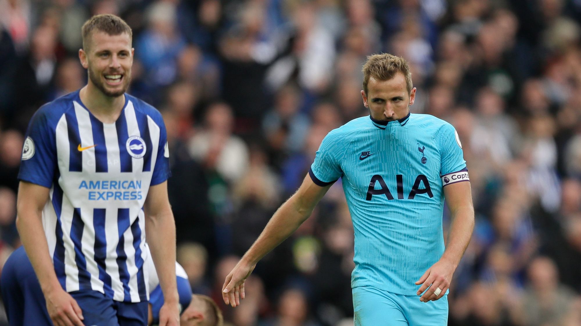 Tottenham followed up its midweek thrashing at Bayern Munich’s hands by plunging to a 3-0 loss at Brighton in the Premier League.