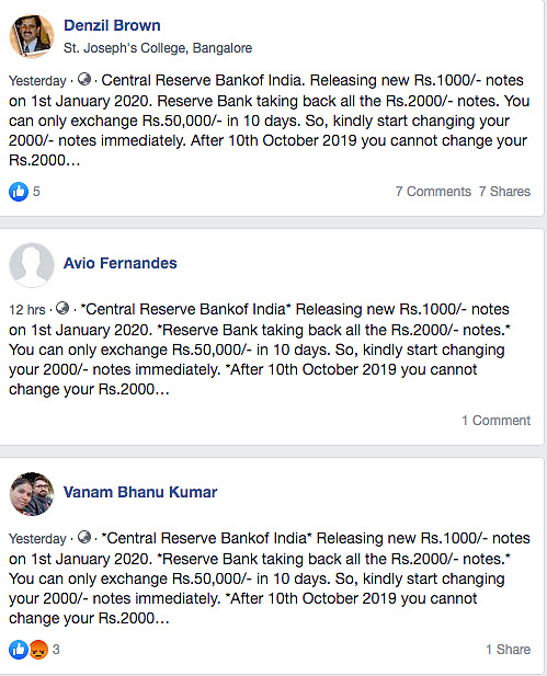 Various Facebook accounts making the claim