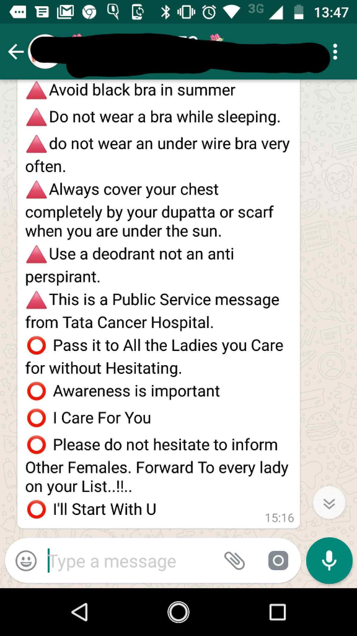 We fact-check a WhatsApp forward giving advice on how to avoid breast cancer.