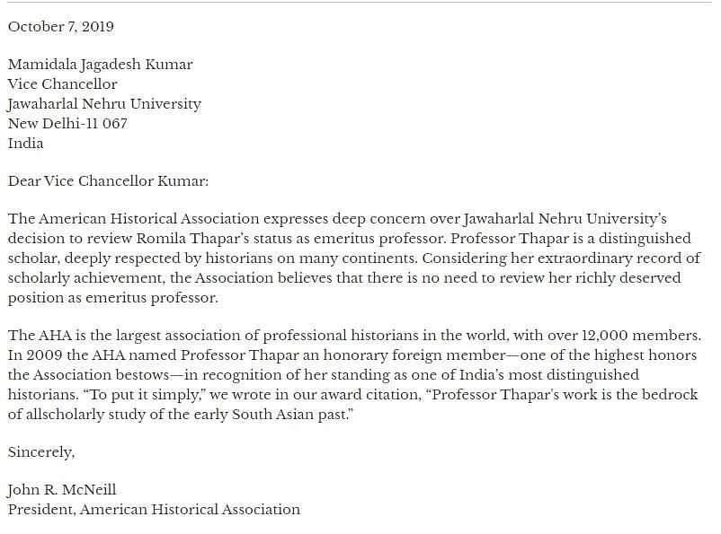 In September, JNU had asked Thapar to submit her CV for them to decide if she should continue as professor emerita.