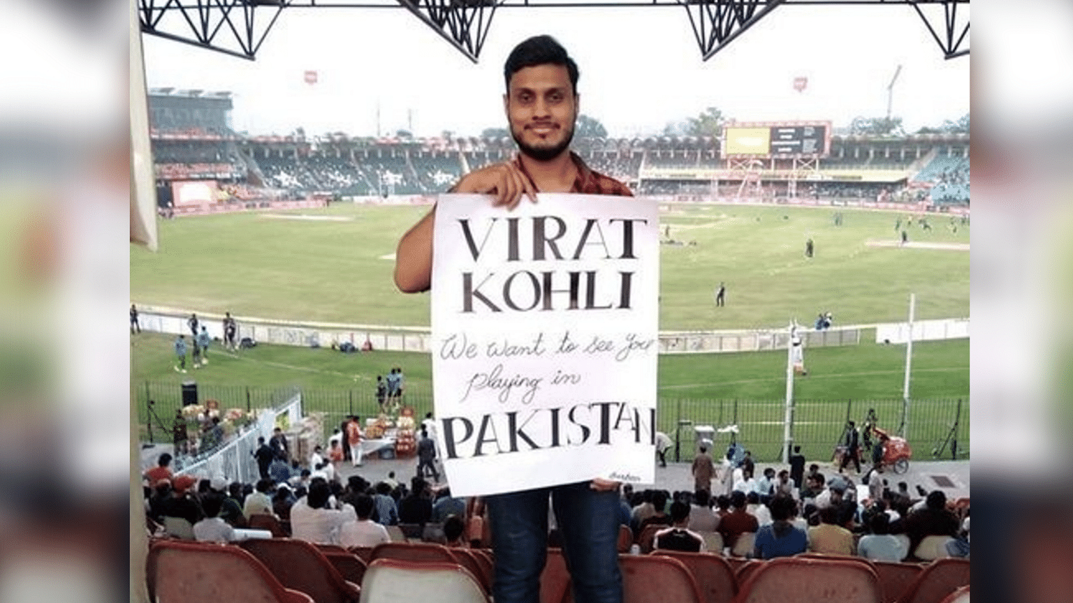 India captain Virat Kohli was invited to play in Pakistan by a supporter during the team’s home T20I match against Sri Lanka.