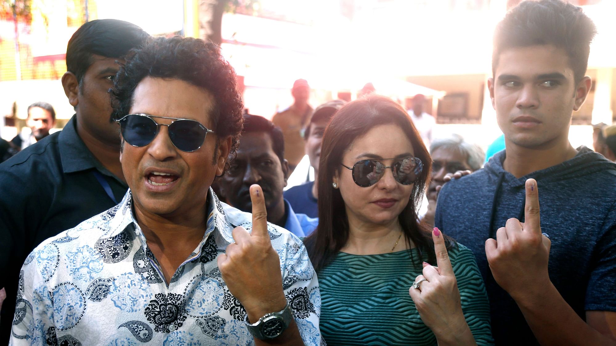 Sachin Tendulkar with family votes in the 2019 Maharashtra Elections on 20 October.