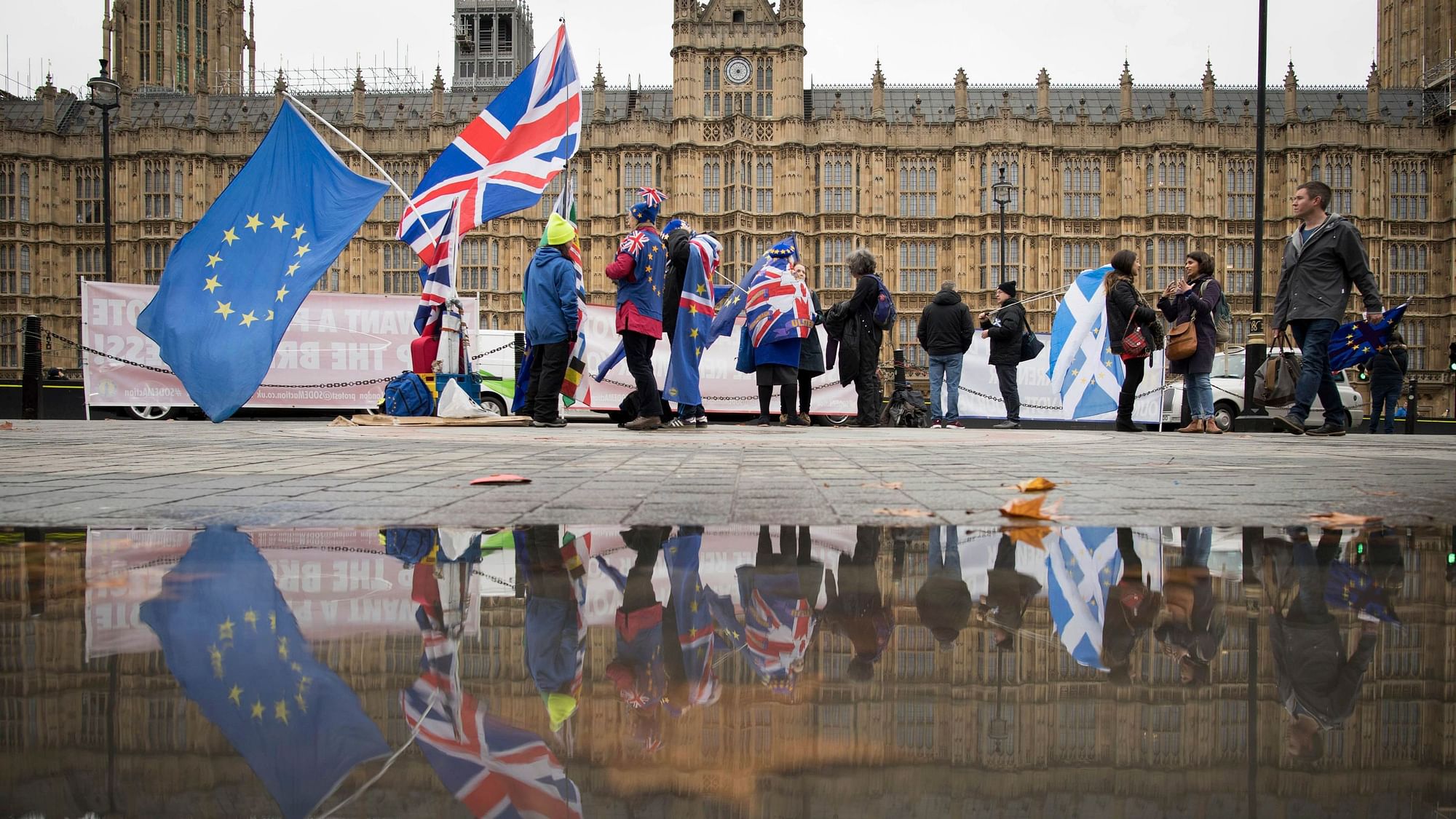 Anti Brexit demonstrators protest outside the Houses of Parliament in London Thursday 6 Dec 2018. Image used for representation.