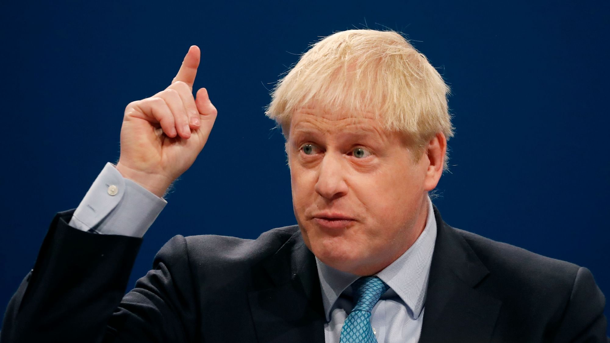 Britain’s Prime Minister Boris Johnson delivers his leader’s speech at the Conservative Party Conference in Manchester, England. 