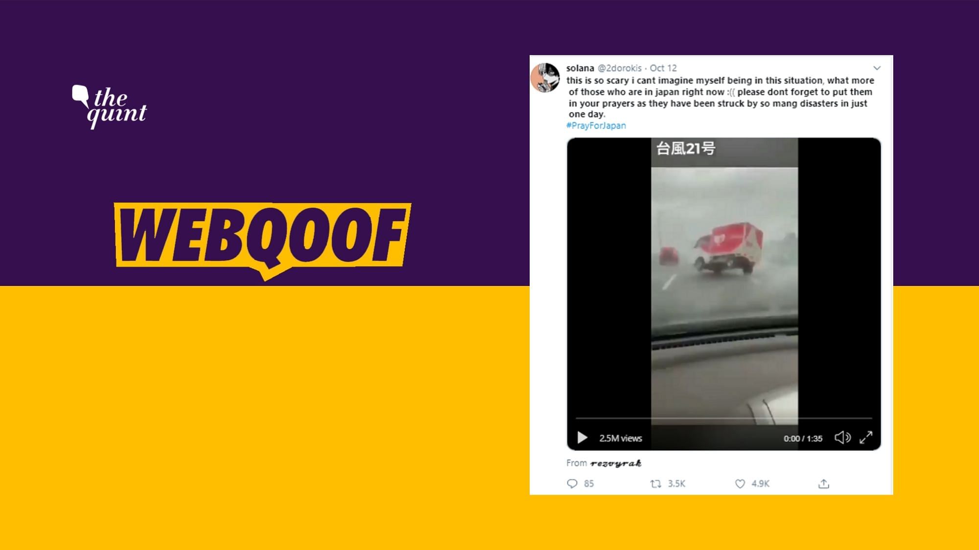 A video is being shared on Twitter by multiple users with a claim that it shows destruction caused by Typhoon Hagibis in Japan.