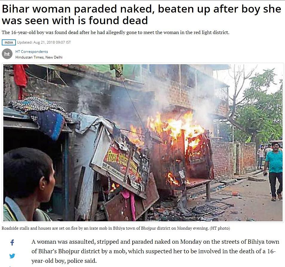 Locals, and not RSS, paraded a woman naked on suspicion of the killing of a 16-year-old boy in Bihar’s Bihiya town. 