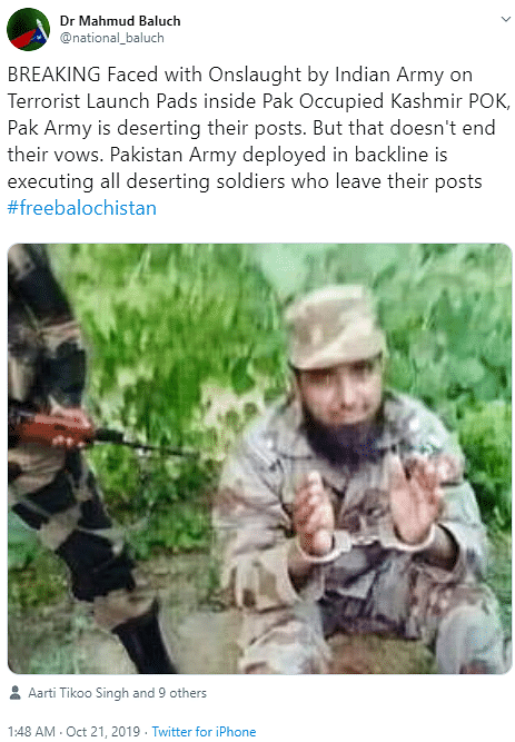 The man seen in the photo was not captured by the Indian Army, and the image dates back to April 2018.