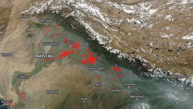 Nasa Images point to increased crop burning being the cause for increased pollution levels in Delhi NCR