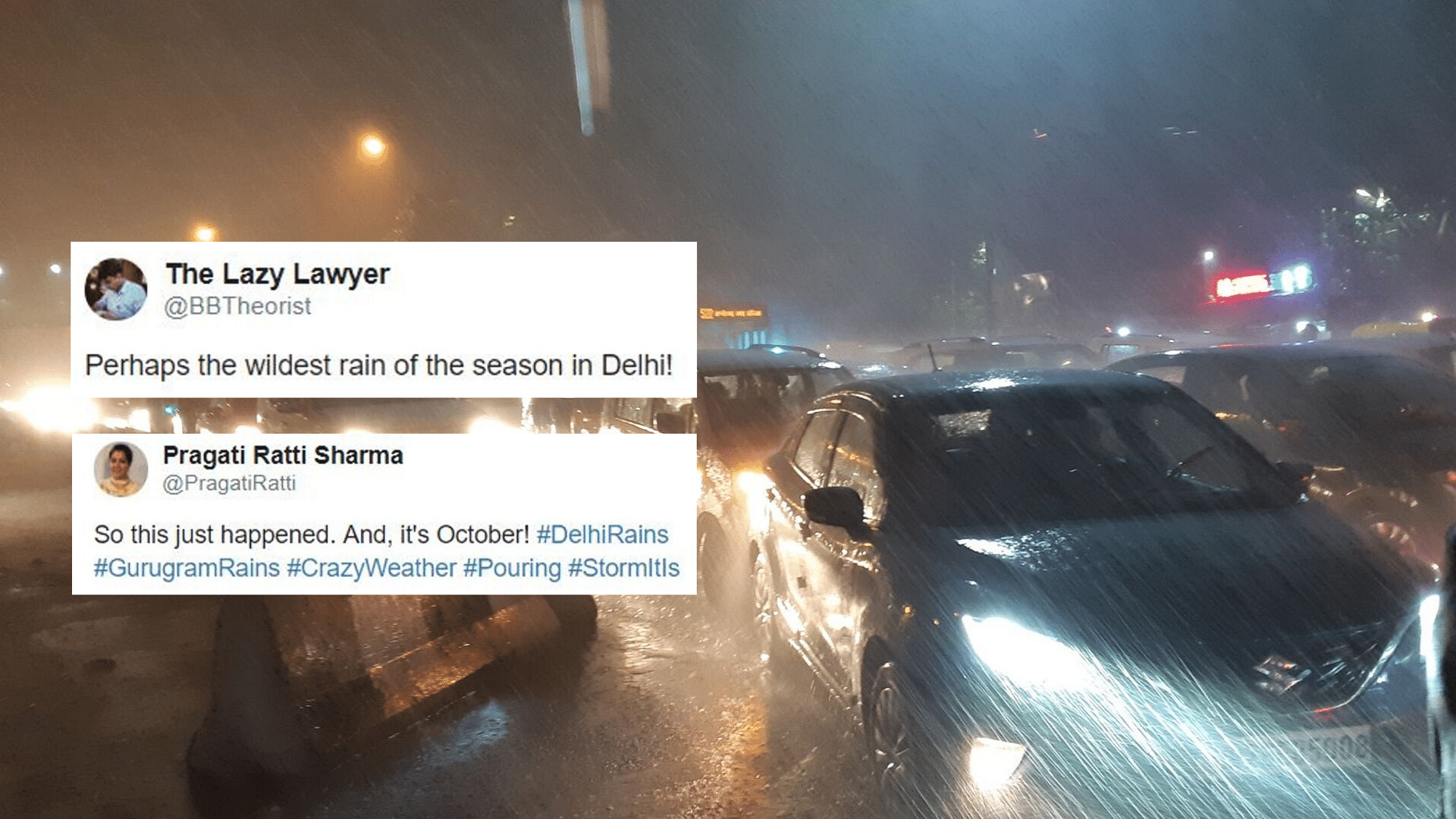 Many took to Twitter to share pictures of heavy rain which lashed NCR on Thursday, 3 October.