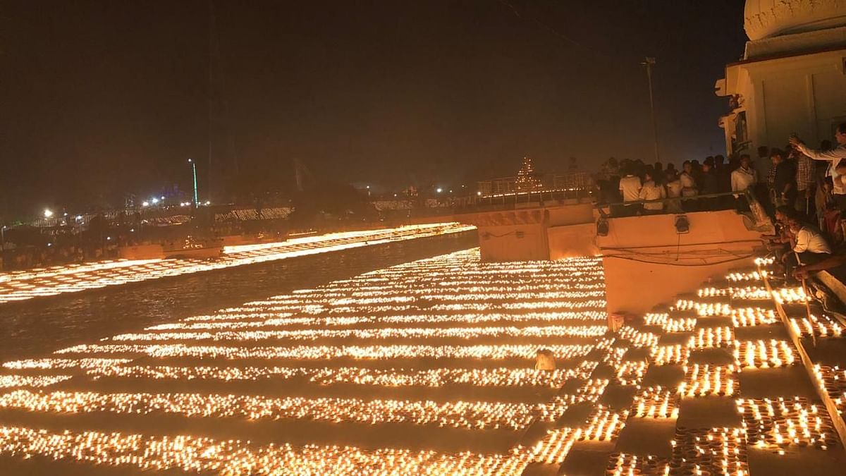 A new history was created at Ayodhya as a record 6 lakh earthen lamps lit up the Saryu river bank on the eve of Diwali. 