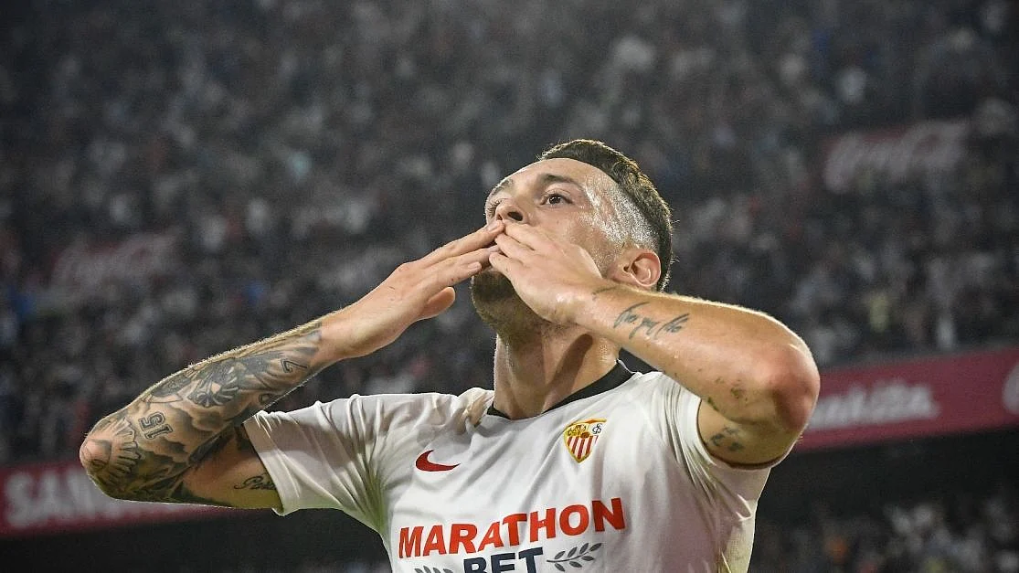 Ocampos celebrates after scoring the second goal