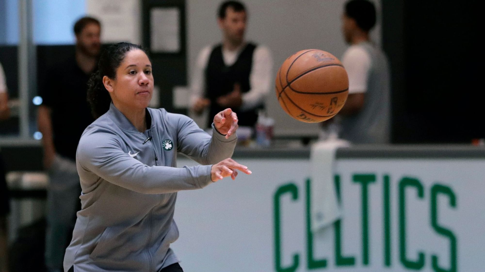 Boston Celtics assistant coach Kara Lawson at the team’s training facility in Boston, Monday, July 1, 2019. Lawson played in the WNBA from 2003-15 and also helped the U.S. win the gold medal at the 2008 Beijing Olympics.&nbsp;