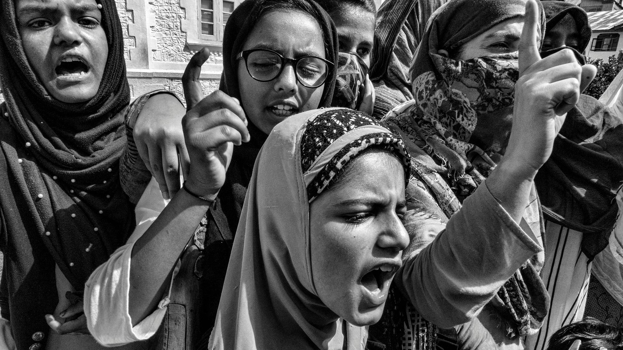 Girls in Anchaar protesting against the government on 27 September.