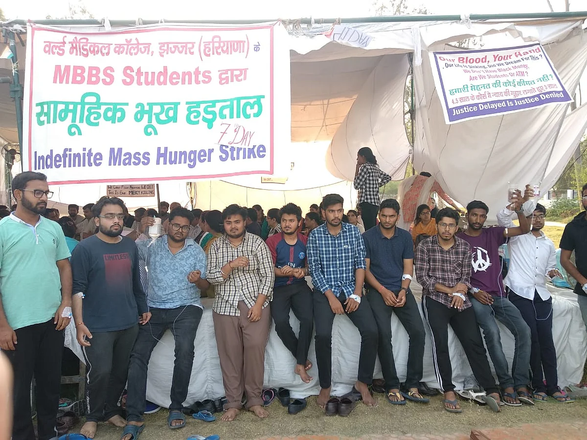 Medical students at the protest site.