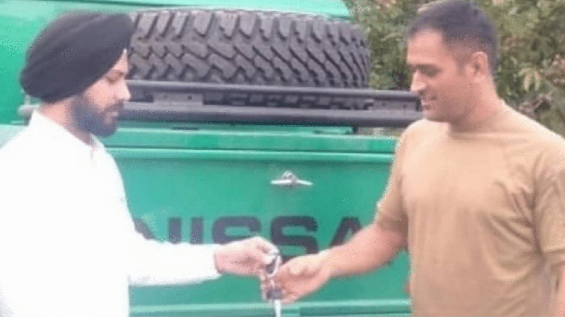 MS Dhoni with his new jeep.