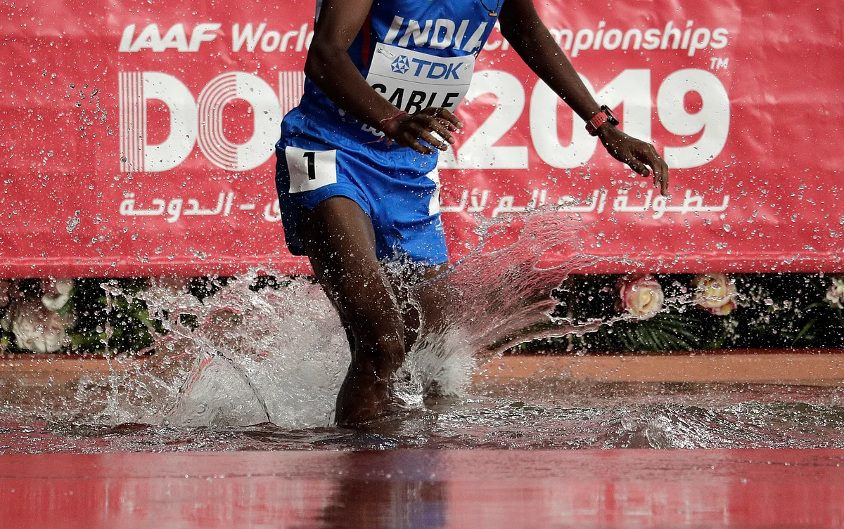 Avinash Sable, of India, competes in the men’s 3000 meter steeplechase heat at the World Athletics Championships in Doha, Qatar, Tuesday, Oct. 1, 2019. 