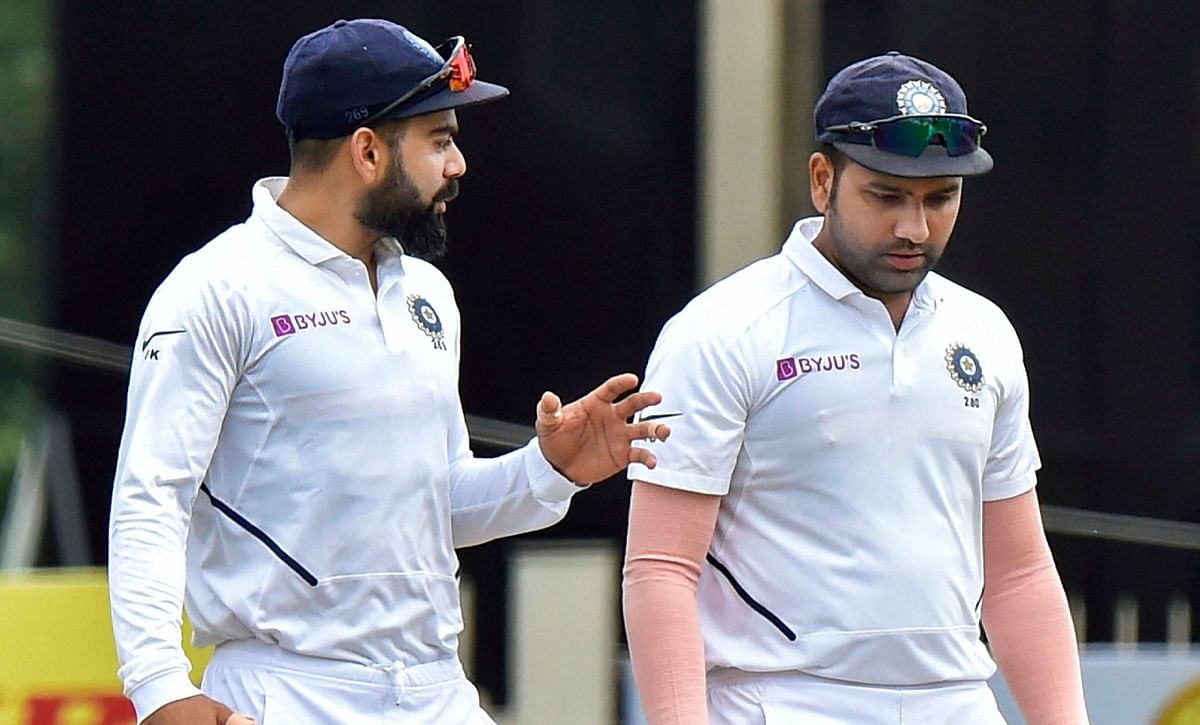 Indian captain Virat Kohli and team player Rohit Sharma during the third day of third and last Test  between India and South Africa in Ranchi.