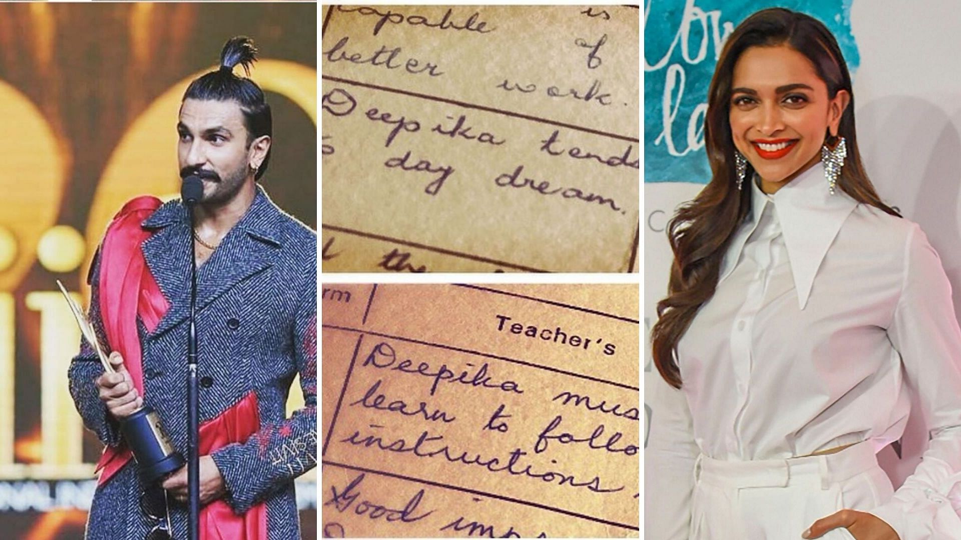 Ranveer’s comments on Deepika’s school report cards are hilarious.