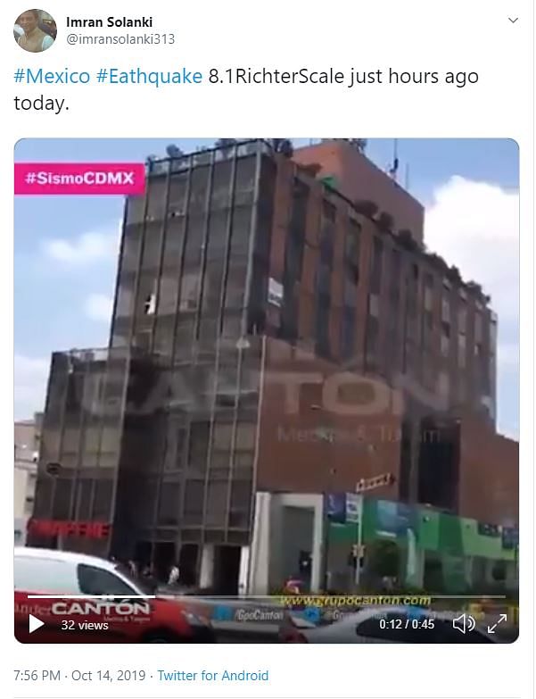 The video is of an earthquake which hit Mexico on 19 September 2017. It was reportedly the deadliest in 30 years.