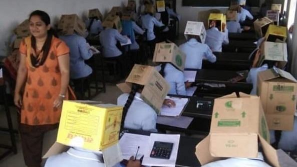 A college in Karnataka asked students to wear cardboard boxes in order to allegedly prevent them from cheating.