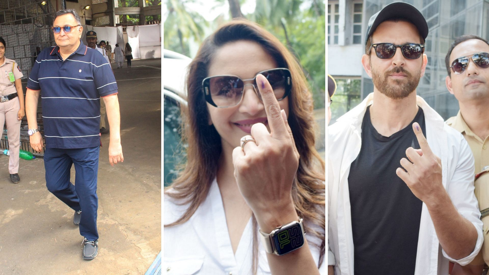 Rishi Kapoor, Madhuri Dixit and Hrithik Roshan step out to vote.&nbsp;