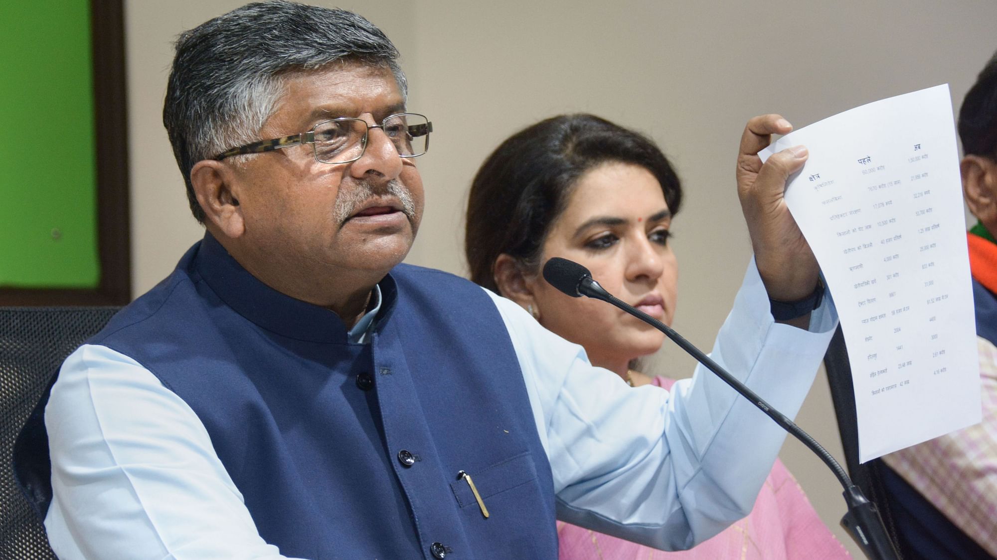  Union Minister Ravi Shankar Prasad  interacts with media ahead of Assembly elections the party headquarters  in Mumbai on 12 October.