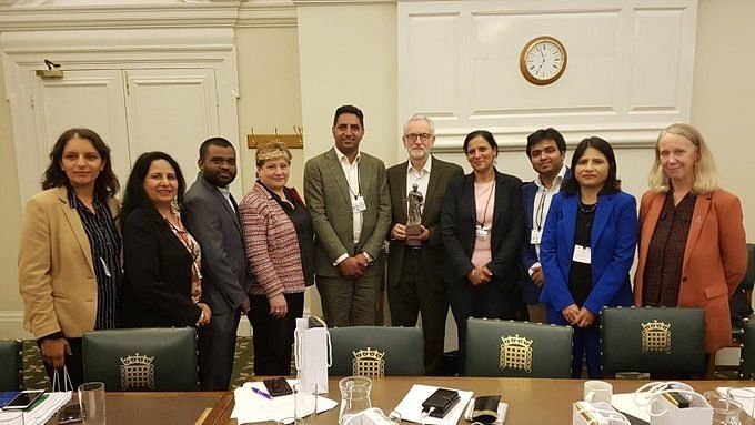 British Labour Party leader Jeremy Corbyn (fifth from left) with UK representatives of INC.