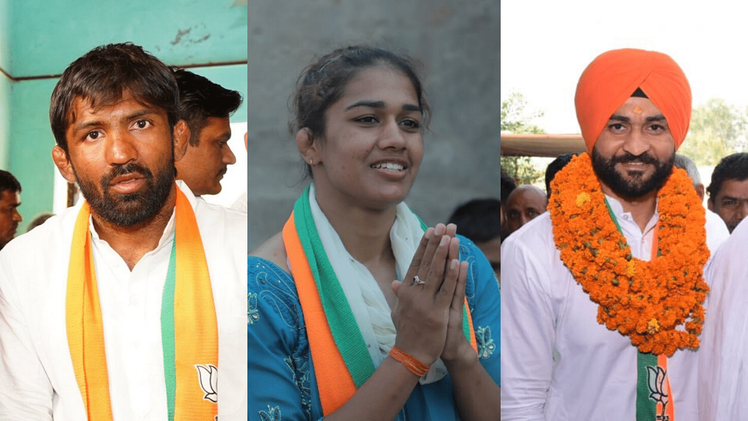 Three Indian sportspersons – Yogeshwar Dutt, Babita Phogat and Sandeep Singh – are contesting for BJP in the Haryana assemble elections.