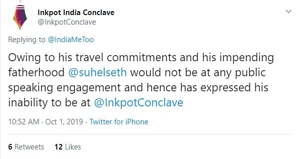 Inkpot India Conclave posted a tweet saying Seth will no longer be attending the meet.