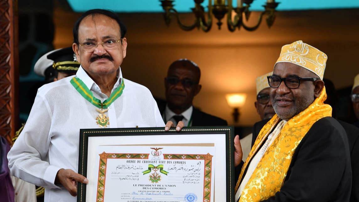 Vice President M Venkaiah Naidu was conferred with ‘The Order of the Green Crescent’ by President of Comoros Azali Assoumani.