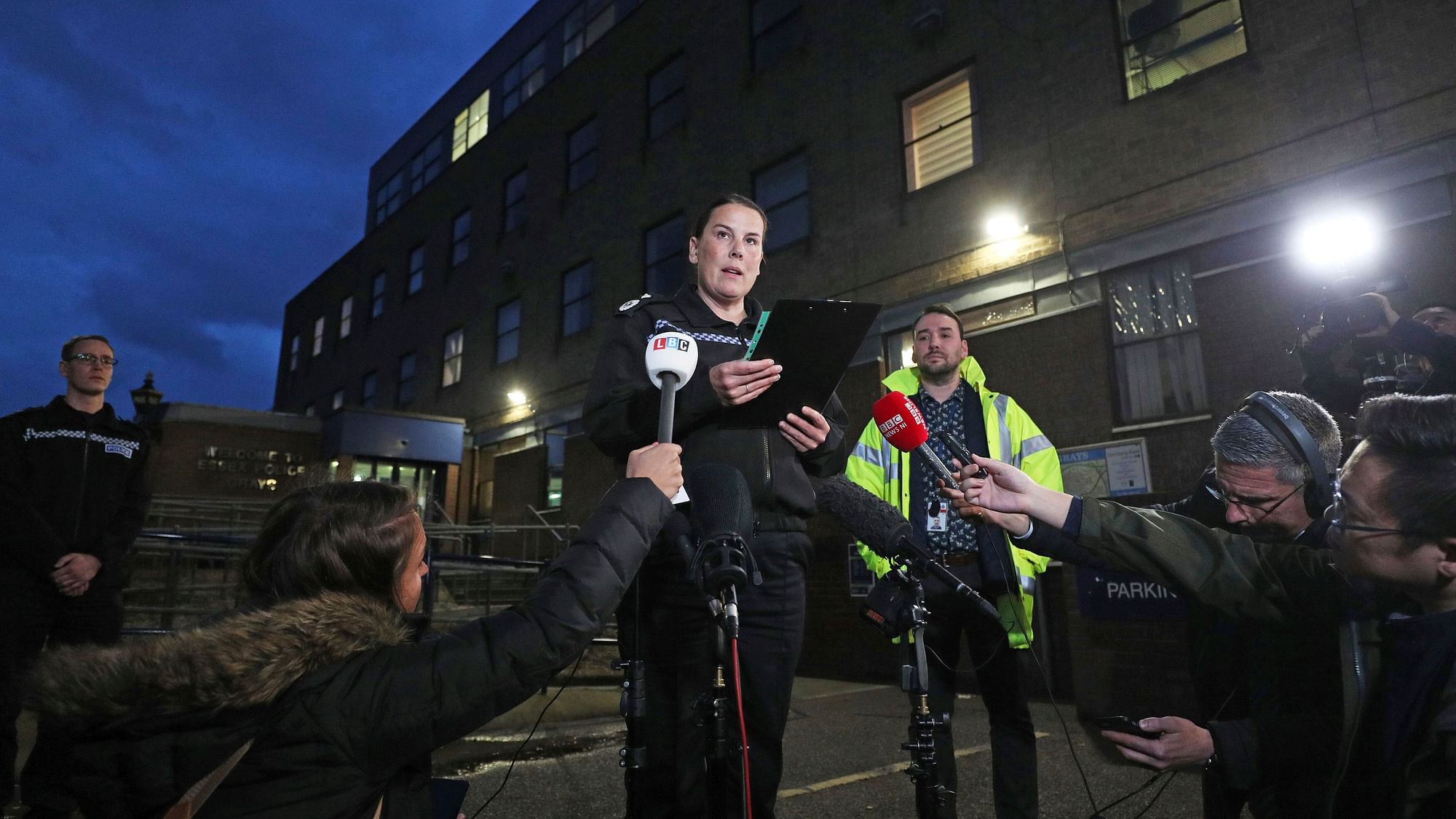 Deputy Chief Constable Pippa Mills speaks to the media during a press conference at Grays Police Station in Essex.&nbsp;